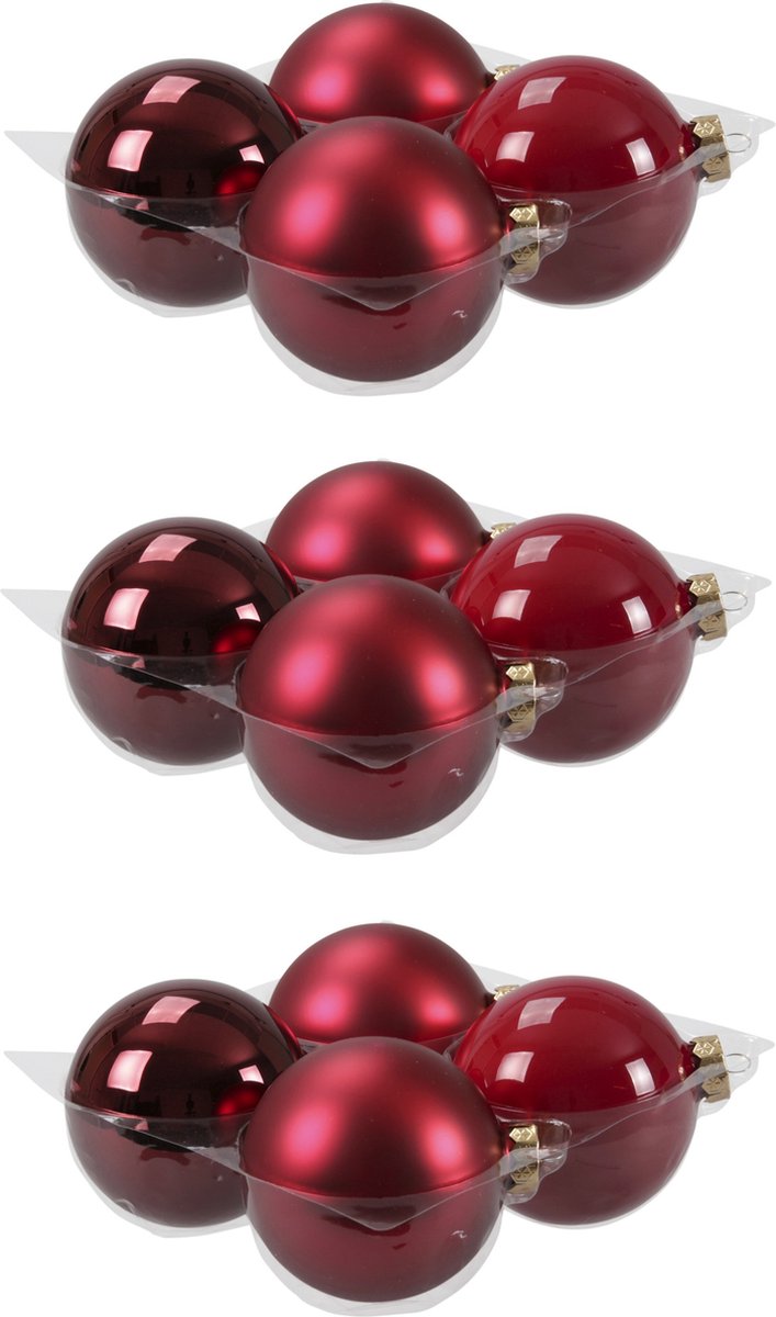 12x stuks kerstversiering kerstballen rood/donkerrood van glas - 10 cm - mat/glans - Kerstboomversiering