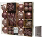 50x Roze kerstballen en figuren 4-8-15 cm kunststof mix incl. 50x stuks zilveren ophanghaakjes