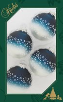 8x stuks luxe glazen kerstballen 7 cm blauw/wit met sterren - Kerstversiering/kerstboomversiering