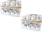 96x stuks kunststof kerstballen zilver 6 cm in opbergtassen/opbergboxen - Kerstboomversiering/kerstversiering/kerstornamenten