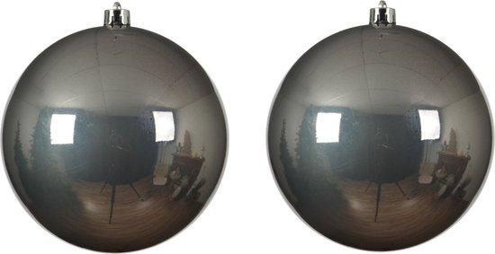 2x boules de Noël en plastique anthracite (gris chaud) 20 cm - brillant