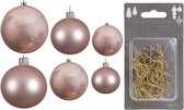 Groot pakket glazen kerstballen lichtroze glans/mat 50x stuks - 4-6-8 cm incl haakjes