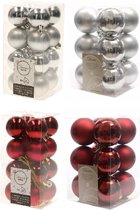 Kerstversiering kunststof kerstballen kleuren mix zilver/donkerrood 4 en 6 cm pakket van 80x stuks