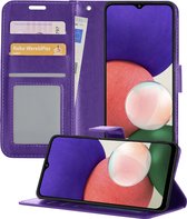 Hoesje Geschikt voor Samsung M22 Hoesje Book Case Hoes Portemonnee Cover Walletcase - Hoes Geschikt voor Samsung Galaxy M22 Hoes Bookcase Hoesje - Paars.