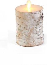1x Witte berkenhout kleur LED  kaarsen / stompkaarsen 10 cm - Luxe kaarsen op batterijen met bewegende vlam