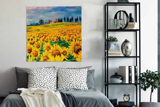 Peinture sur toile - Tournesol - Fleurs - Peinture à l'huile - Nature - Peintures sur toile - 90x90 cm - Toile nature - Décoration murale