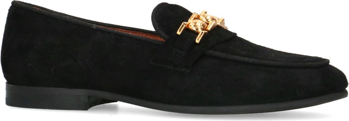 Manfield - Dames - Zwarte suède loafers met goudkleurige chain - Maat 39 |  bol.com
