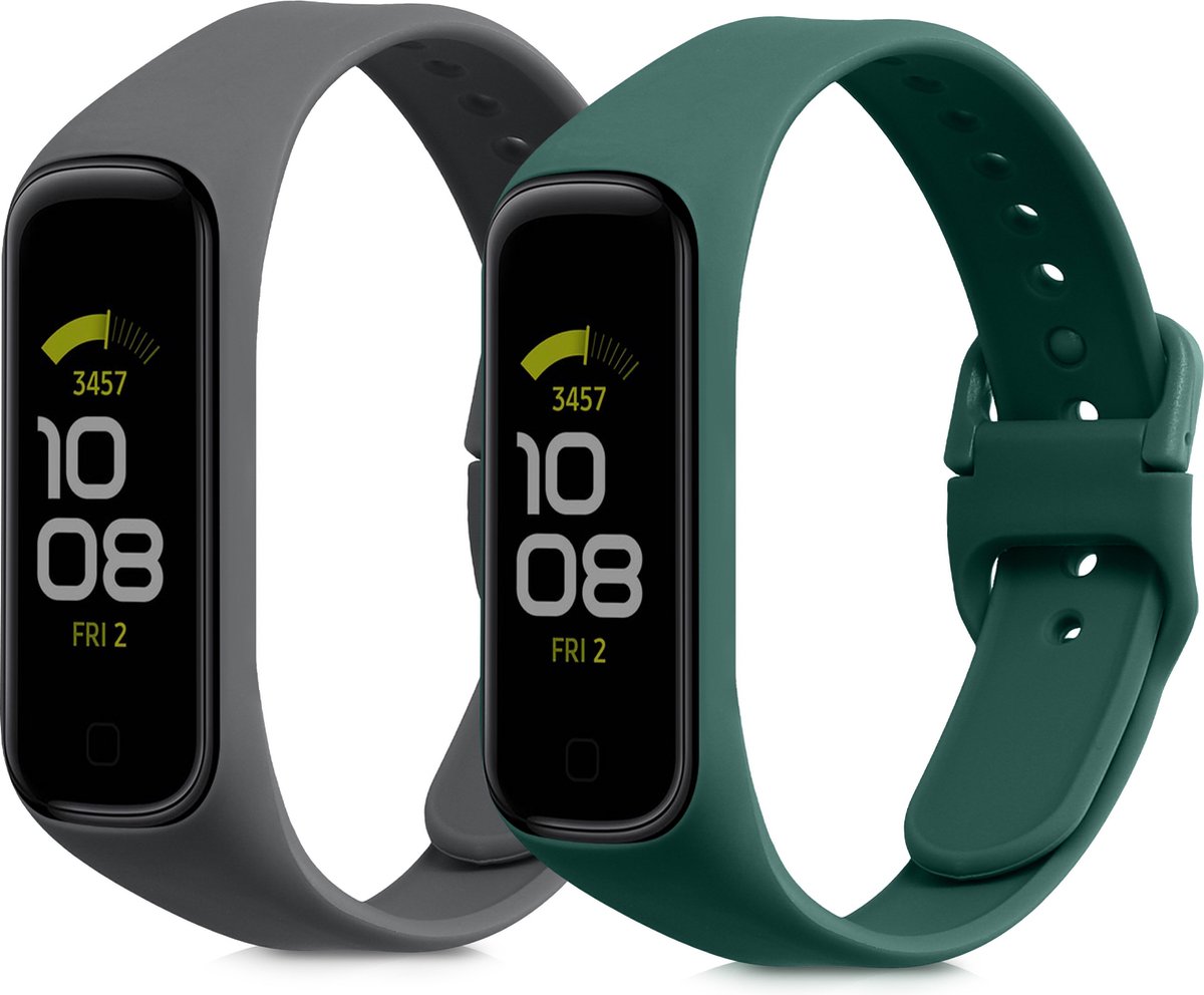 kwmobile 2x horlogebandjes geschikt voor Samsung Galaxy Fit 2 bandje - Smartwatch bandjes van TPU - Activity tracker horloge band in donkergrijs / donkergroen