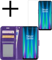 Hoes Geschikt voor OnePlus Nord CE 2 Hoesje Book Case Hoes Flip Cover Wallet Bookcase Met Screenprotector - Paars