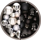 Décorations de Noël en plastique Boules de Noël couleurs mélange noir/argent 4-6-8 cm paquet de 68x pièces