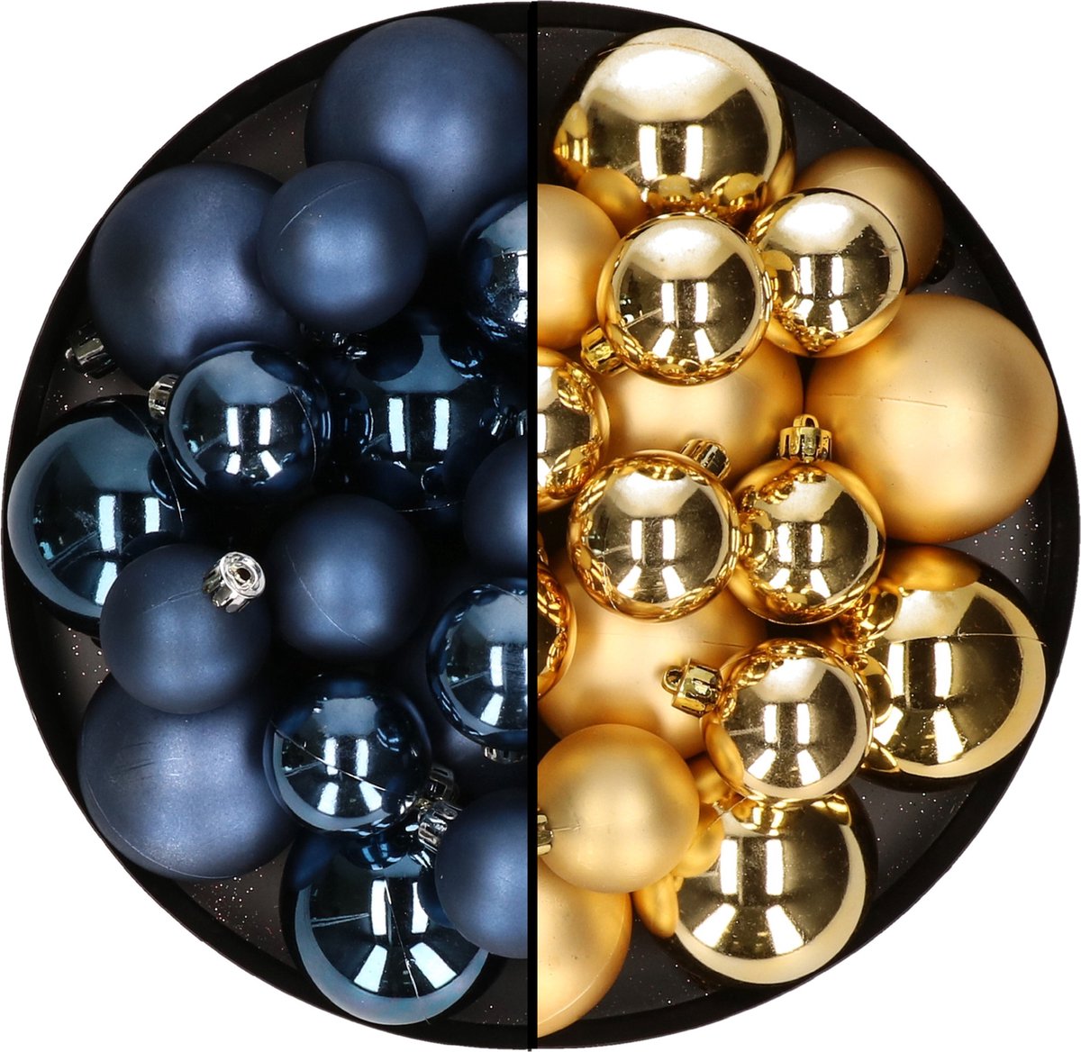 Decoris Kerstballen Mix kunststof - donkerblauw en goud - 6-8-10 cm - set 44 stuks - mat glans