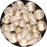 Décorations de Noël en plastique Boules de Noël/pendentifs perle/champagne 6-8-10 cm paquet de 62x pièces - Décorations Décorations pour sapins de Noël