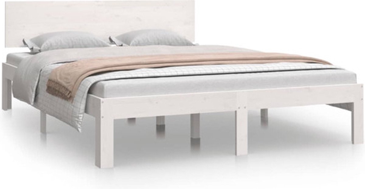 vidaXL - Bedframe - massief - hout - wit - 150x200 - cm
