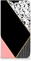 Bookcase Hoesje Geschikt voor iPhone 14 Plus Smart Cover Black Pink Shapes