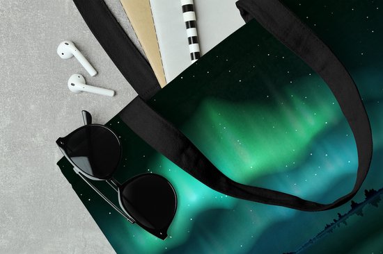 MuchoWow® Schoudertas - Strandtas - Big Shopper - Boodschappentas - Noorderlicht - Sterrenhemel - Nacht - 40x40 cm - Katoenen tas