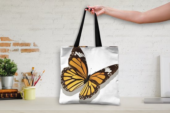 MuchoWow® Schoudertas - Strandtas - Big Shopper - Boodschappentas - Een illustratie van een tijger vlinder - 45x45 cm - Katoenen tas