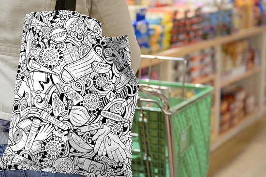 Sac Bandoulière - Sac De Plage - Motif Shopper - Corona - Zwart Wit - 40x50 cm - Sac Coton