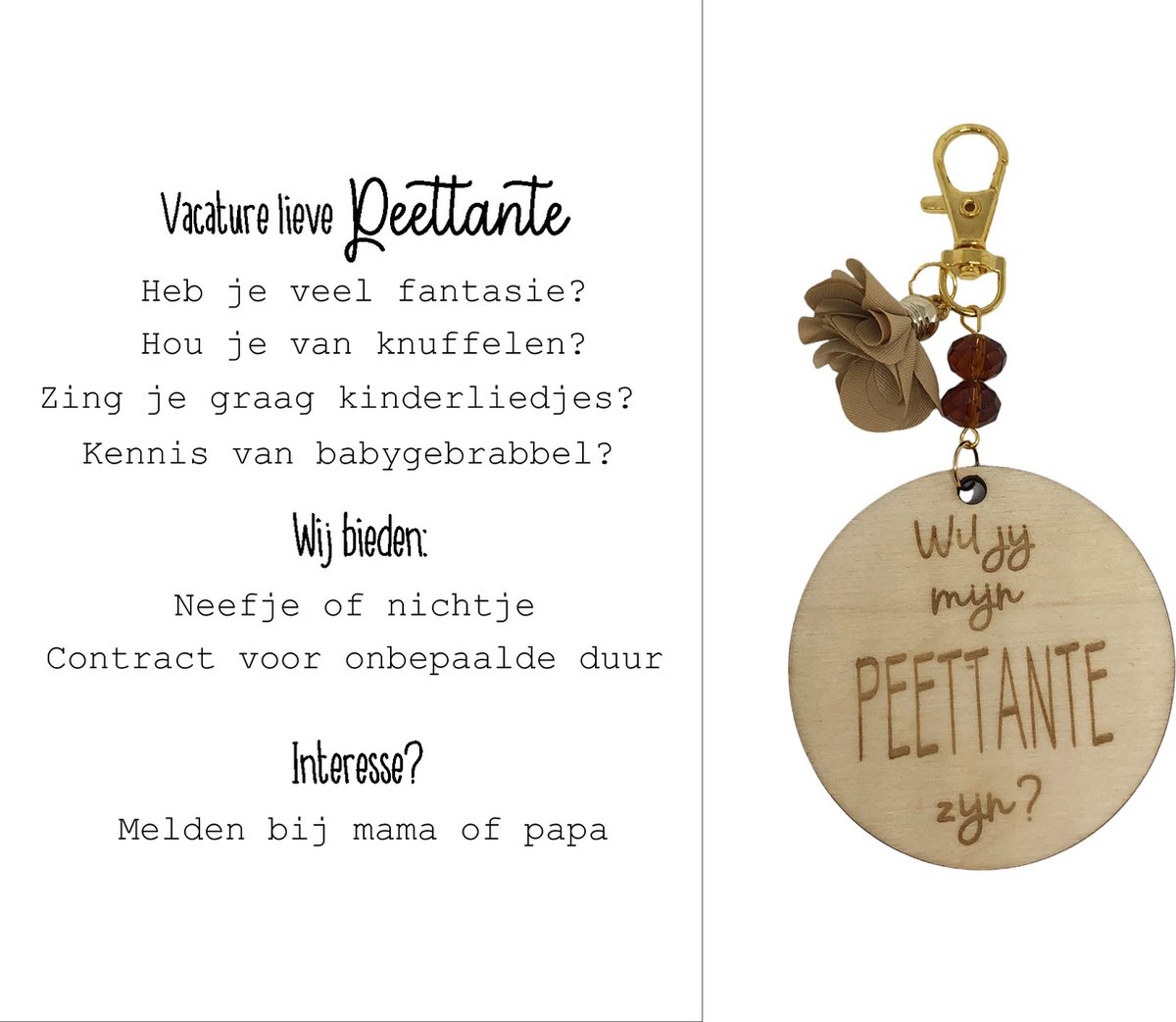 Sleutelhanger Wil jij mijn Peettante zijn? | beige | vacature | peettante vragen | meter vragen | peettante worden | meter worden