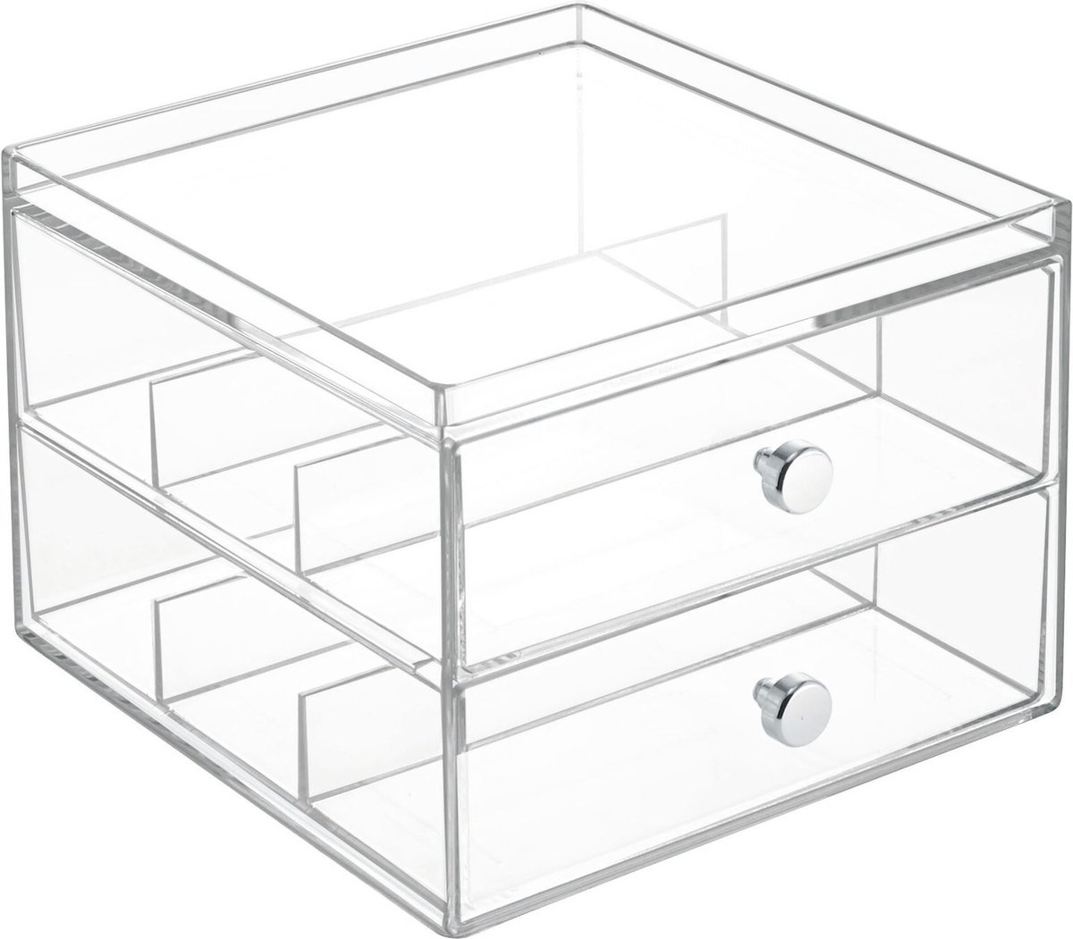iDesign Transparant doosje met 2 sorteerlades - Transparant - Sorteervakken & Stapelbaar