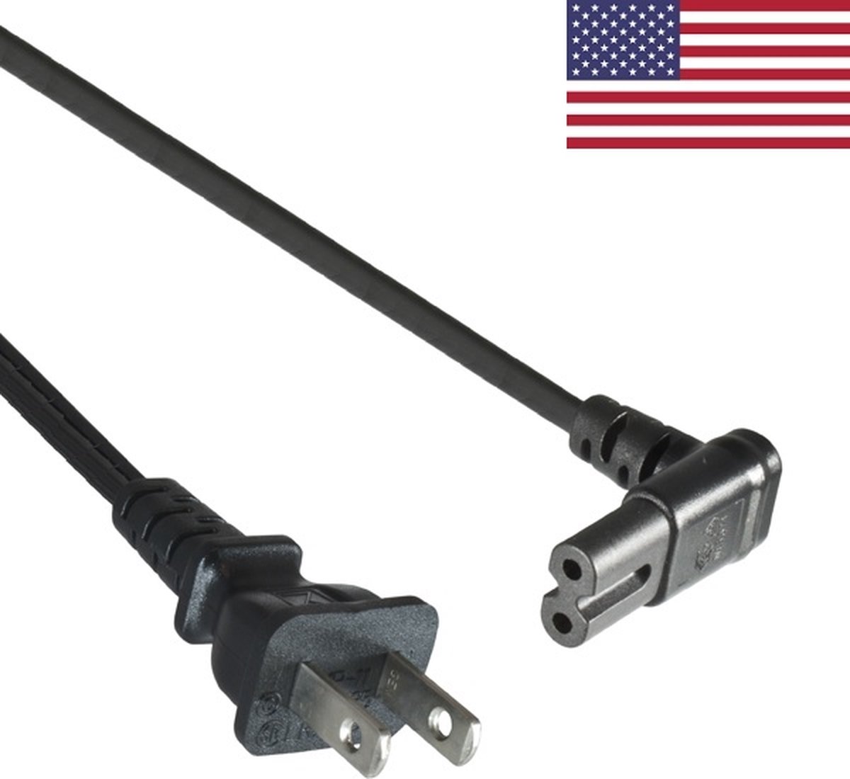 C7 (haaks boven/beneden) - Type A / Amerika (recht) stroomkabel - SPT AWG18/2 / zwart - 1,8 meter