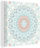 Canvas Schilderij Hippie - Mandala - Blauw - Bohemian - 50x50 cm - Wanddecoratie