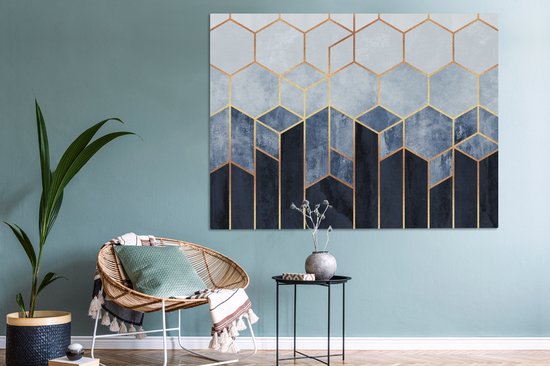 Toile Peinture Hexagone - Gold - Luxe - Motifs - 160x120 cm - Décoration murale XXL