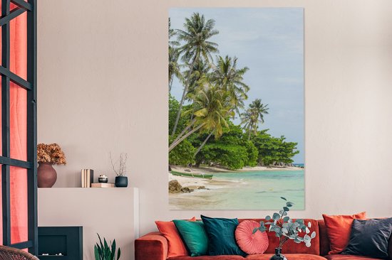 Toile Peinture Palmiers - Plage - Été - Tropical - 120x180 cm - Décoration murale XXL