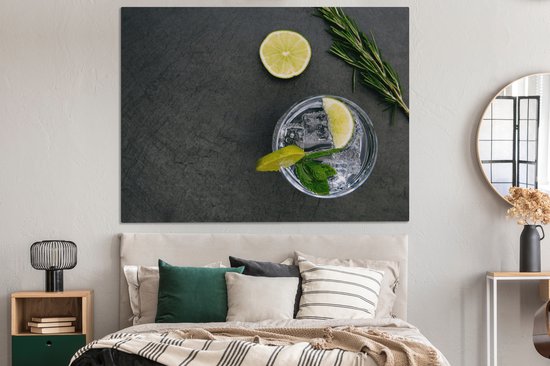 Canvas schilderij 160x120 cm - Wanddecoratie Cocktail - Glas - Limoen - Muurdecoratie woonkamer - Slaapkamer decoratie - Kamer accessoires - Schilderijen