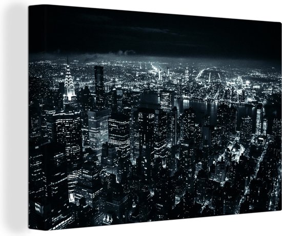 Canvas Schilderij Skyline - New York - Nacht - Wanddecoratie