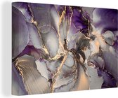 Canvas Schilderij Goud - Paars - Marmer - 60x40 cm - Wanddecoratie