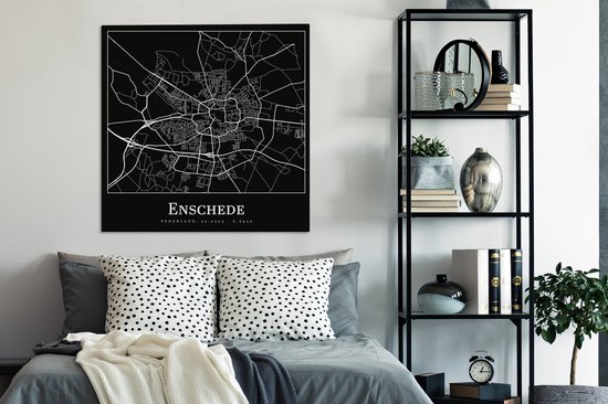 Carte de peinture sur toile - Enschede - Plan de la ville - Plan d'étage - 90x90 cm - Décoration murale