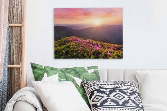 Peinture sur toile Fleurs - Berg - Coucher de soleil - Paysage - 40x30 cm - Décoration murale