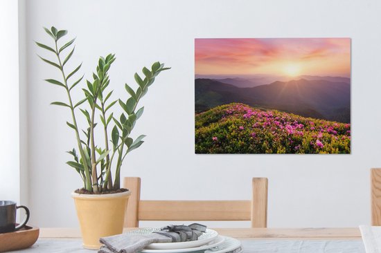 Peinture sur toile Fleurs - Berg - Coucher de soleil - Paysage - 40x30 cm - Décoration murale
