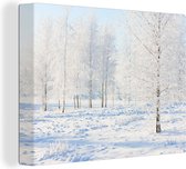 Canvas Schilderij Sneeuw - Bomen - Winter - 80x60 cm - Wanddecoratie
