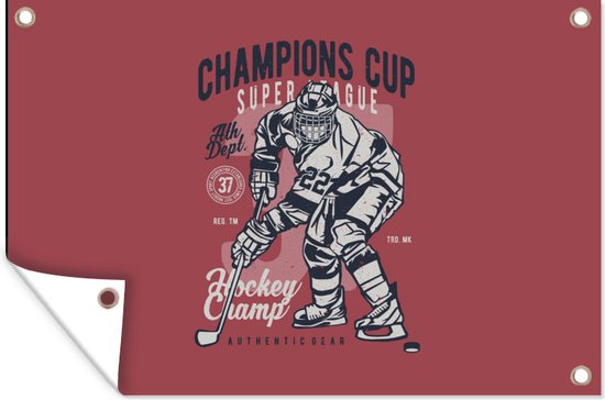 Tuinposter 120x80 cm - Tuindecoratie IJshockey schaatsen - Sport - Vintage - Poster voor in de tuin - Buiten decoratie - Schutting tuinschilderij - Tuindoek muurdecoratie - Wanddecoratie balkondoek