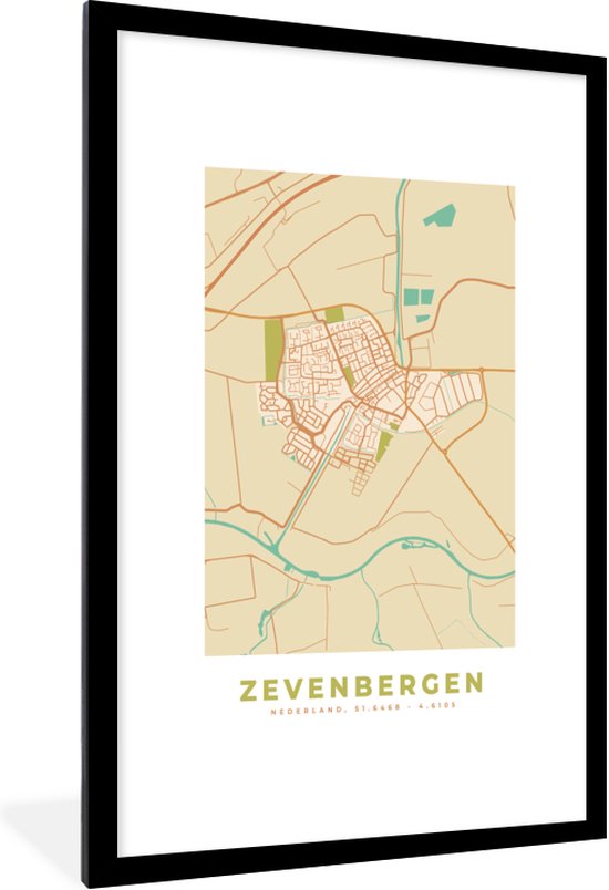 Fotolijst Incl Poster Zevenbergen Kaart Vintage Stadskaart Plattegrond Bol Com