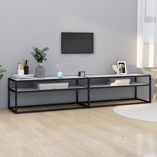 vidaXL Scherm verhoger/TV-meubel 80x35x17 cm glas wit | Leen Bakker
