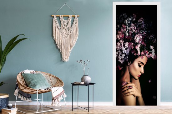 Sticker pour porte Blossom - Femme - Rose - Fleurs - Luxe - 90x235 cm - Affiche de porte