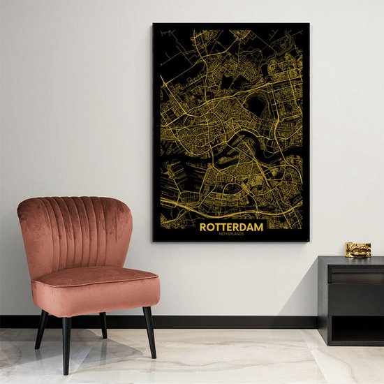 Poster Plattegrond Rotterdam - Papier - 21x30 cm | Wanddecoratie - Interieur - Art - Wonen - Schilderij - Kunst
