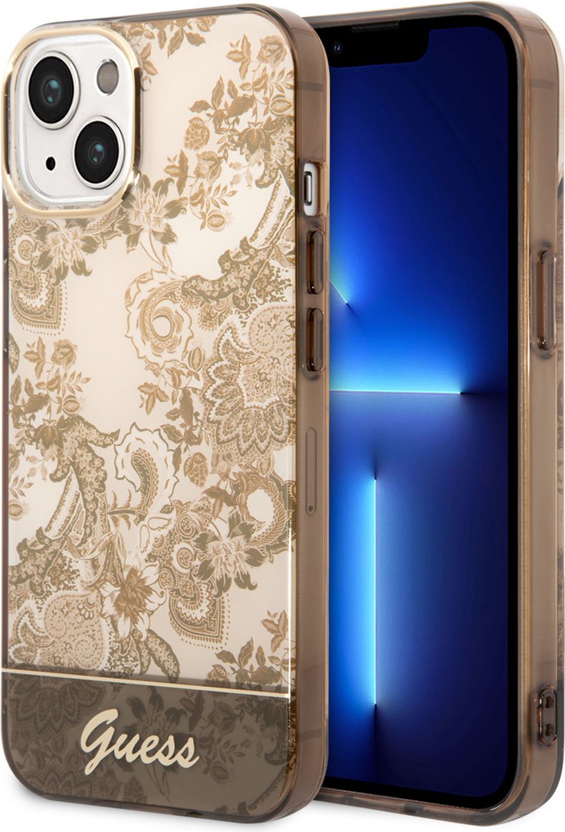 Guess Toile de Jouy Back Case - Geschikt voor Apple iPhone 14 (6.1") - Bruin