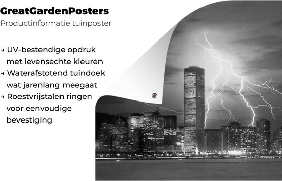Affiche jardin - Toile Posters de jardin extérieur - Skyline de Chicago avec éclairs - noir et blanc - 120x90 cm - Jardin