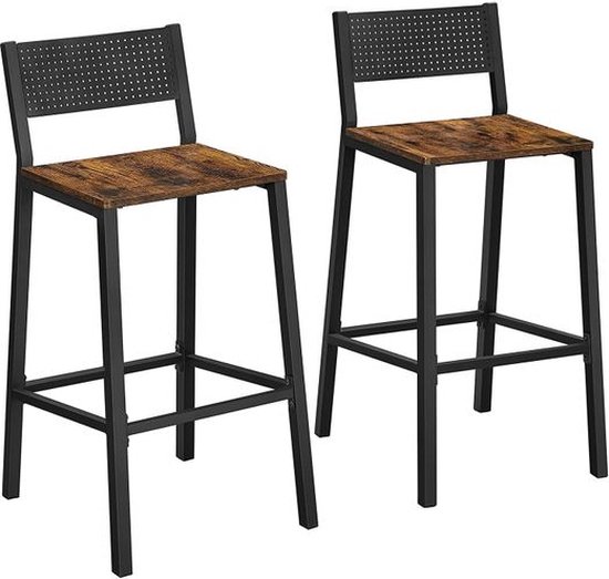 AC Design Furniture Roxanne barkruk set van 2 met zitting van eikenfineer en zwarte houten poten, hoge stoel in moderne retro stijl, barmeubels, keukenmeubels, B: 45 x H: 105 x D