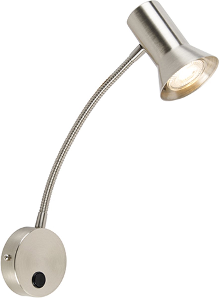 QAZQA karin - Moderne Wandlamp met flexarm voor binnen - 1 lichts - D 90 mm - Staal - Woonkamer | Slaapkamer | Keuken