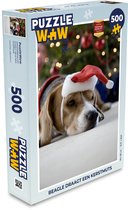 Puzzel Beagle draagt een kerstmuts - Legpuzzel - Puzzel 500 stukjes - Kerst - Cadeau - Kerstcadeau voor mannen, vrouwen en kinderen