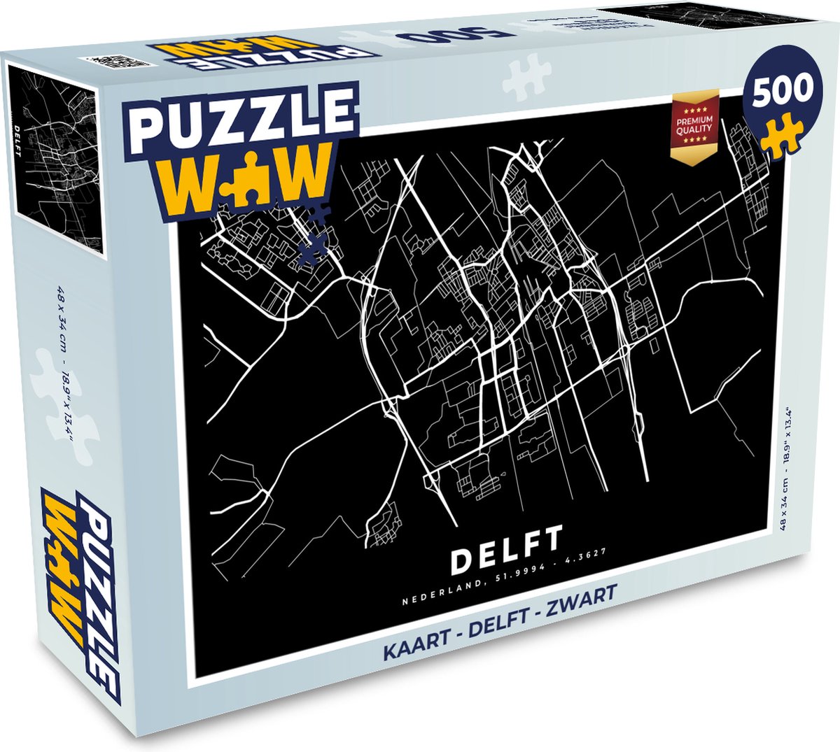 Puzzel Kaart - Delft - Zwart - Legpuzzel - Puzzel 500 stukjes