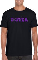 Zwart Flower Power t-shirt Topper met paarse letters heren - Sixties/jaren 60 kleding L