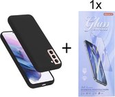 Soft Back Cover Hoesje Geschikt voor: Samsung Galaxy S22 Plus Silicone - Zwart + 1X Tempered Glass Screenprotector - ZT Accessoires