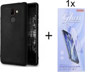 Hoesje Geschikt voor: Nokia 7 Plus Silicone - Zwart + 1X Tempered Glass Screenprotector - ZT Accessoires