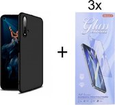 Hoesje Geschikt voor: Huawei Nova 5T Silicone - Zwart + 3X Tempered Glass Screenprotector - ZT Accessoires
