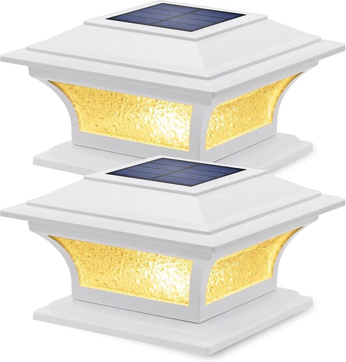 Zonne-paallamp met glas 2 modi warm wit/koud wit - solarverlichting tuin LED-verlichting terras hek - 4x4 5x5 6x6 houten palen (2 stuks)